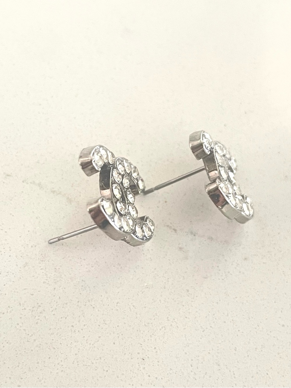 Luxury Silver Rhinestone Upcycled Button Earring 19mm - Picture 3 of 4
